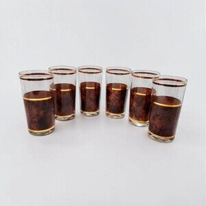 Culver Tortoiseshell Brazilian Brown Highball Glasses 22K Gold Barware Set of 6